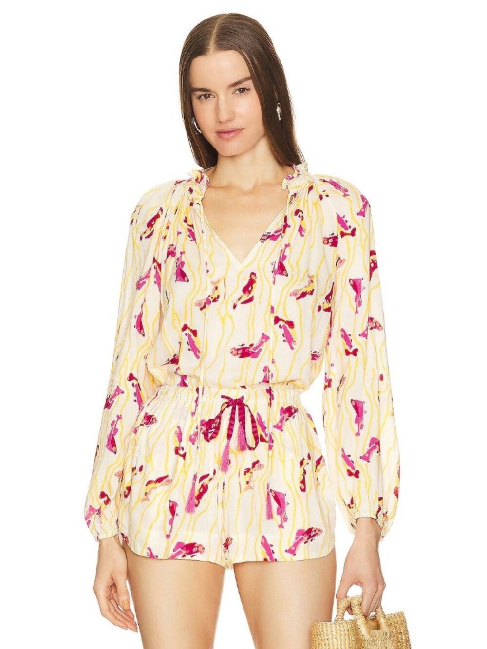 Natalie Martin Size L Pisces Yellow Sunrise Penny Floral Long Sleeve Blouse Top - Picture 1 of 15